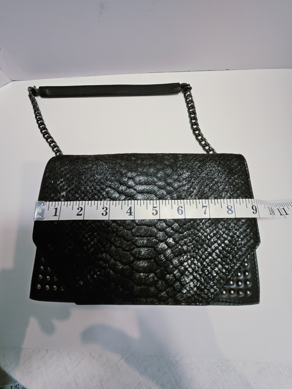 NWOT Linea Pelle Black 100% Leather & Calf Hair Shoulder Bag Snake Embossed - Picture 14 of 16